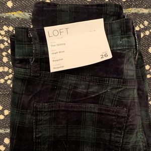 LOFT plaid velvet skinny jeans NWT